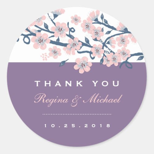 Pink Purple Cherry Blossom Floral Wedding Sticker