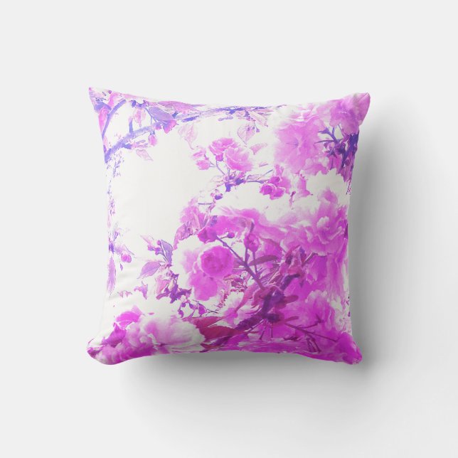 Pink Purple Cherry Floral Art Patterns Sakura Outdoor Pillow (Front)