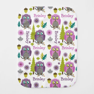 Pink + Purple Chevron Owls Personalized Burp Cloth