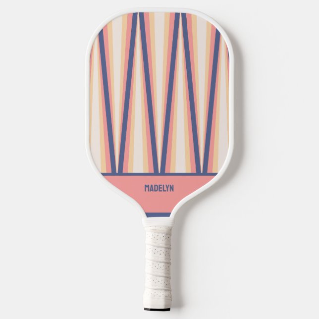  Pink& Purple Chevron Pattern Custom Name Carbon Fiber Pickleball Paddle (Back)