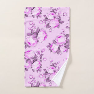 Pink purple chic floral hand towel