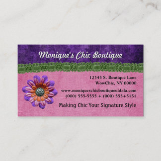 Pink Purple Chic Stylish Flower Decorative Artsy Business Card