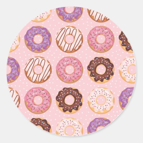 Pink Purple Chocolate Iced Donuts Bakery Treat Classic Round Sticker