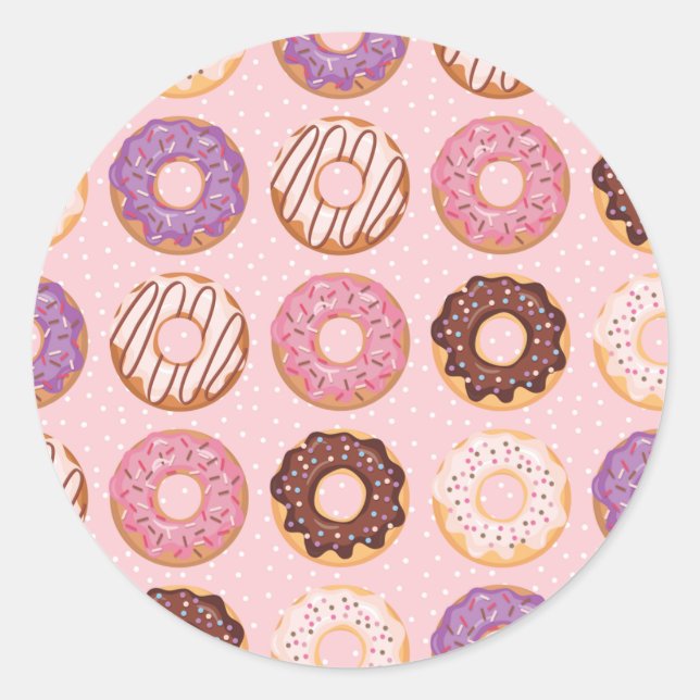 Pink, Purple, Chocolate Iced Donuts Bakery Treat Classic Round Sticker (Front)