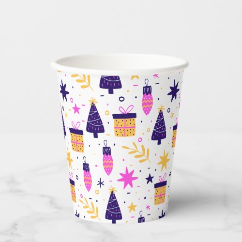 Pink  Purple Christmas Holiday Pattern Paper Cups