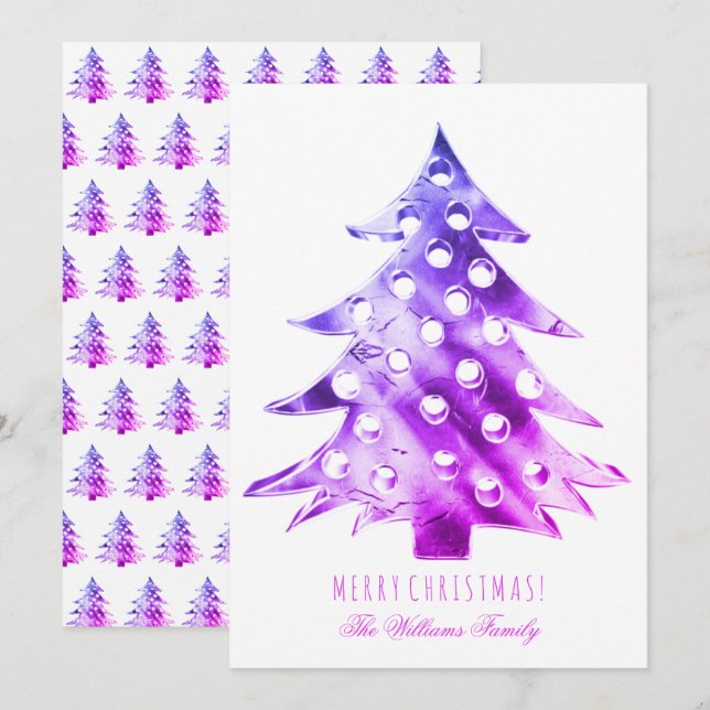 Pink Purple Christmas Tree Modern Elegant Invitation (Front/Back)