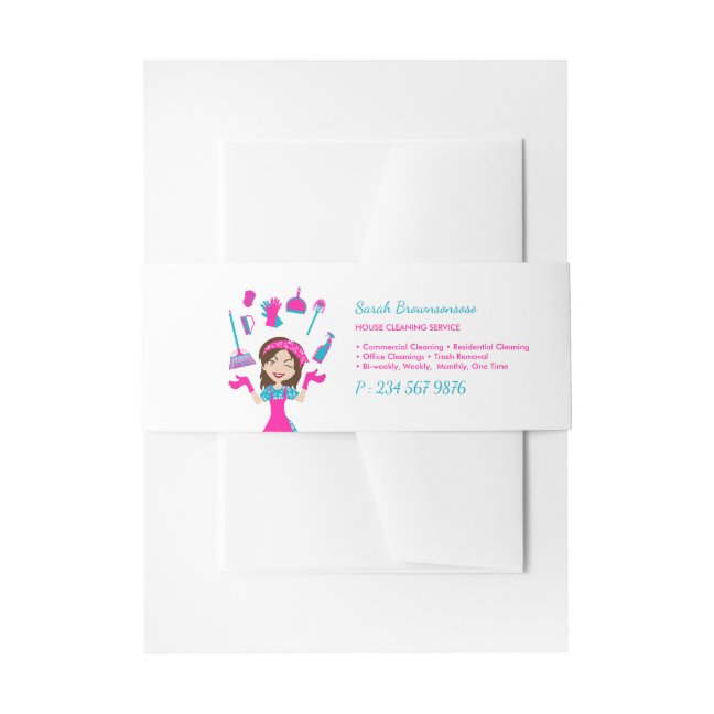 Pink Purple Cleaning Service Cartoon House Invitation Belly Band