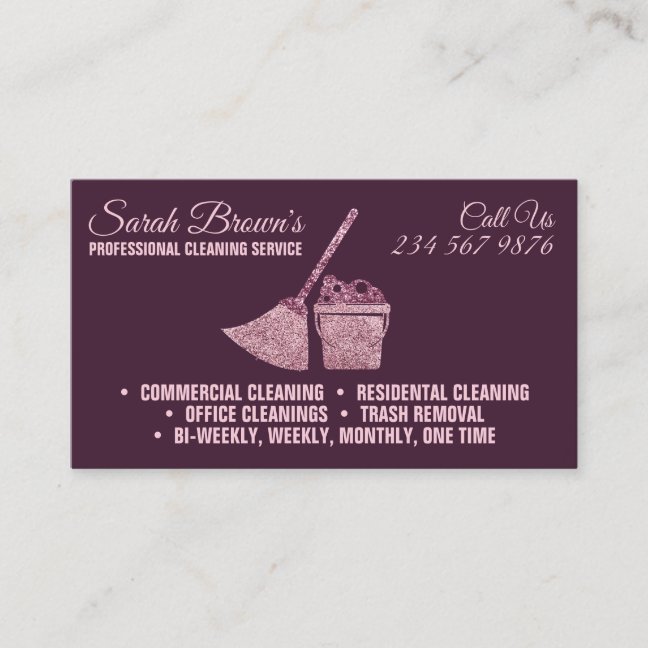 Pink Purple Cleaning Service Maid Janitorial Business Card
