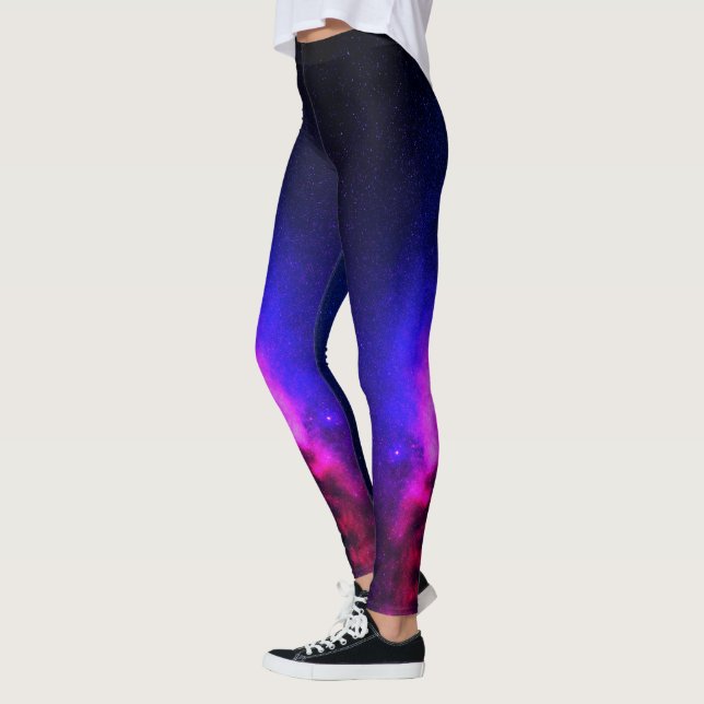 Pink & Purple Cloudy Nebula Milky Way Galaxy Space Leggings (Left)