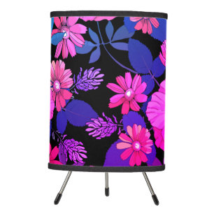 Pink & Purple Colored Floral Print Tripod Lamp