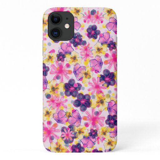 Pink Purple Colorful Floral Art Flowers Pattern iPhone 11 Case