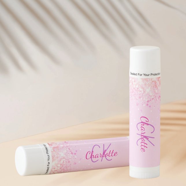 Pink purple confetti monogram lip balm (Creator Uploaded)