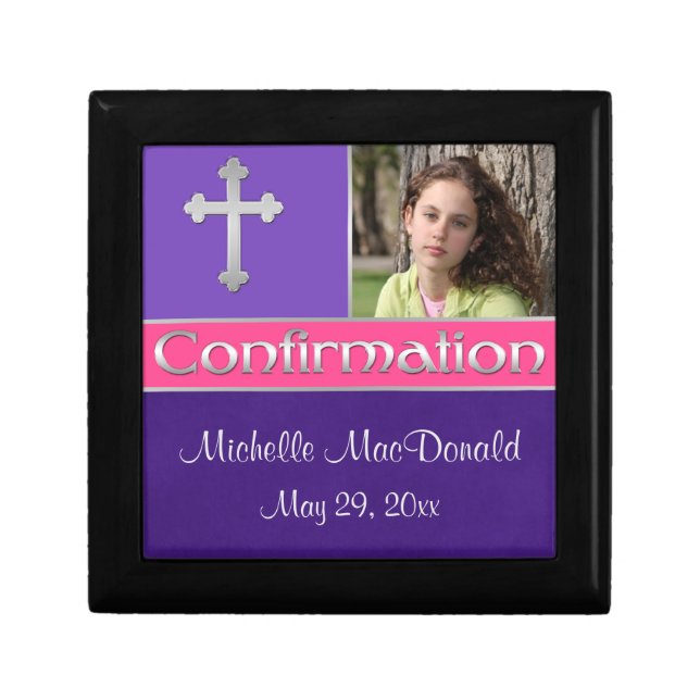 Pink, Purple Confirmation Keepsake Jewelry Box (Front)