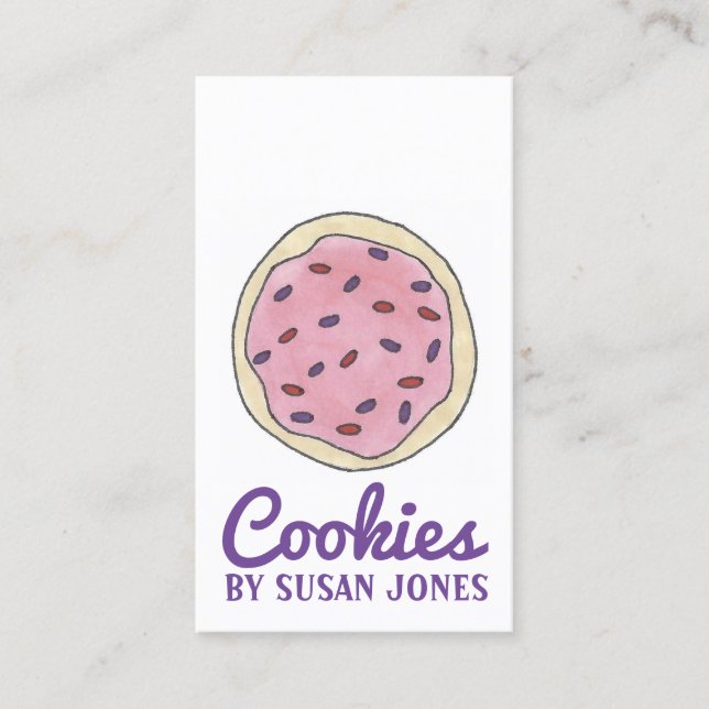 Pink Purple Cookies Sugar Cookie Bakery Baker Food Business Card (Front)
