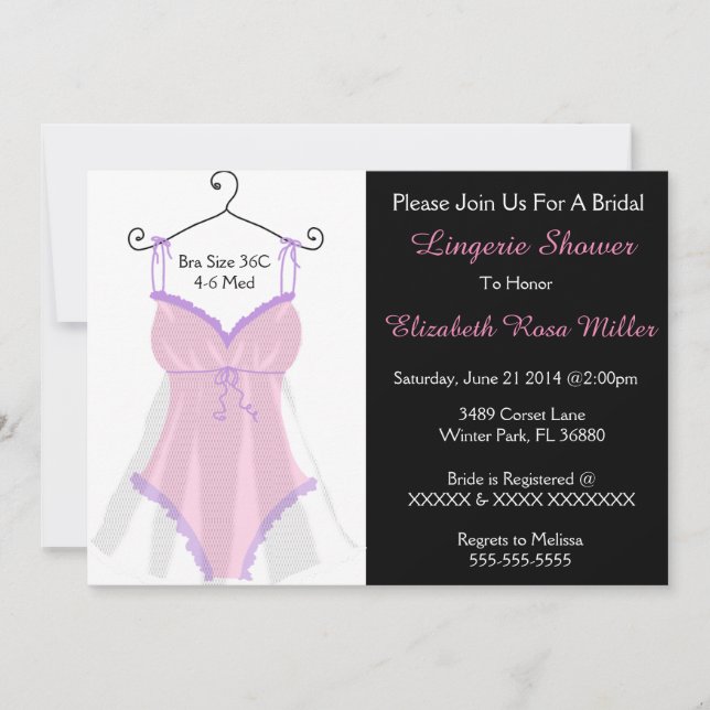 Pink & Purple Corset Lingerie Bridal Shower Invite (Front)