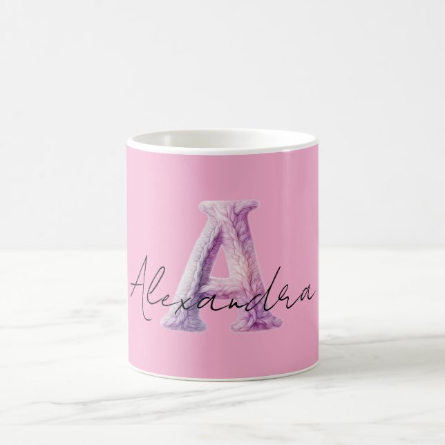Pink Purple Cozy A Name Coffee Mug (Center)