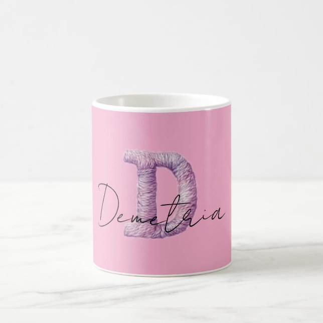 Pink Purple Cozy D Name Coffee Mug (Center)