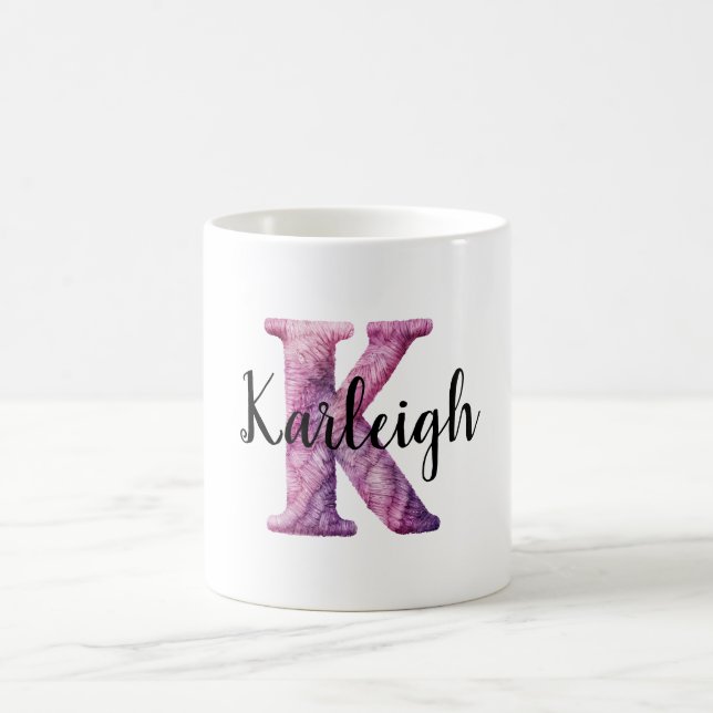 Pink Purple Cozy Letter K Name  Coffee Mug (Center)