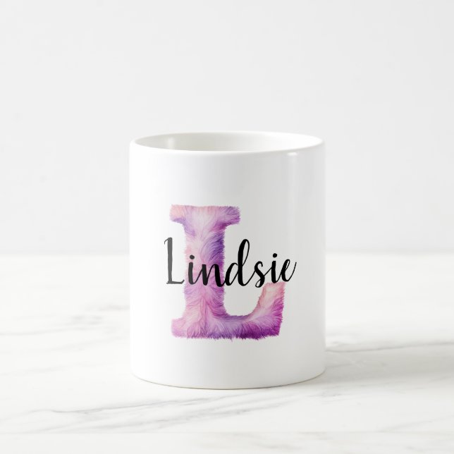 Pink Purple Cozy Letter L Name  Coffee Mug (Center)