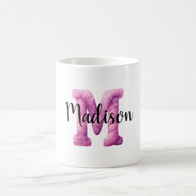 Pink Purple Cozy Letter M Name  Coffee Mug (Center)