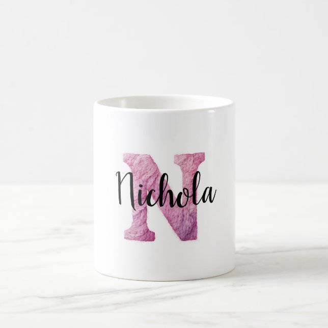 Pink Purple Cozy Letter N Name  Coffee Mug (Center)