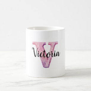 Pink Purple Cozy Letter V Name Coffee Mug