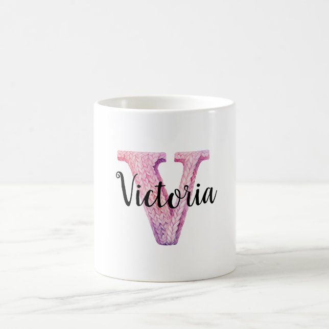 Pink Purple Cozy Letter V Name  Coffee Mug (Center)