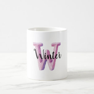 Pink Purple Cozy Letter W Name Coffee Mug