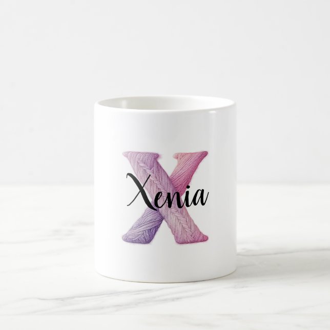 Pink Purple Cozy Letter X Name  Coffee Mug (Center)