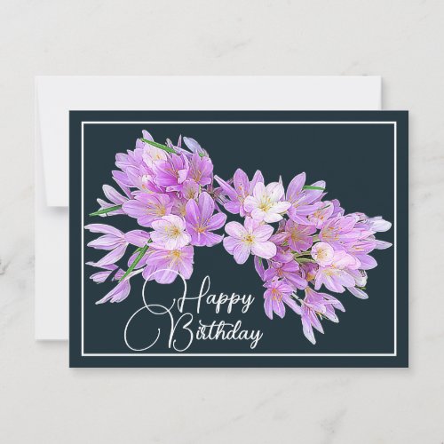 PinkPurple Crocus Gray Backdrop Happy Birthday Postcard