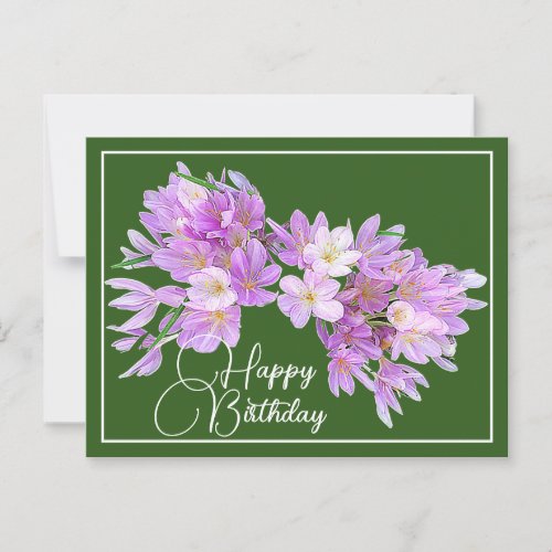 PinkPurple Crocus Green Backdrop Happy Birthday Postcard