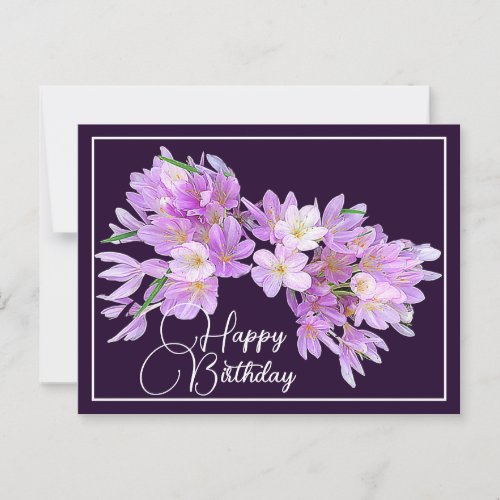 PinkPurple Crocus Purple Backdrop Happy Birthday Postcard