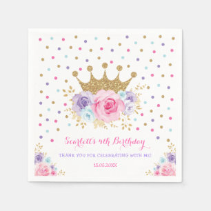 Pink Purple Crown Princess Royal Birthday Party Napkins
