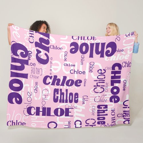 Pink Purple Custom Name Pattern Retro Fonts Fleece Blanket