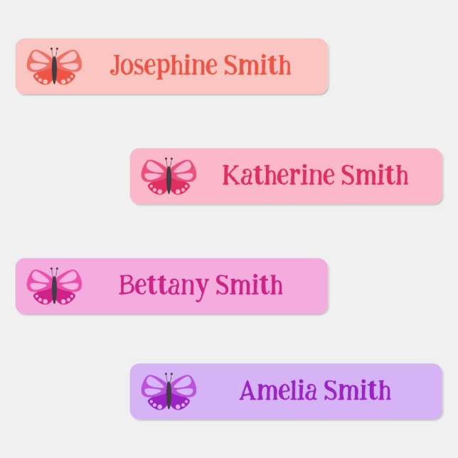 Pink & Purple Cute Butterfly Girly Add Name Labels (Group)