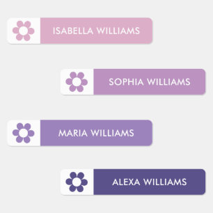 Pink Purple Cute Daisy Girls Name Iron On Labels