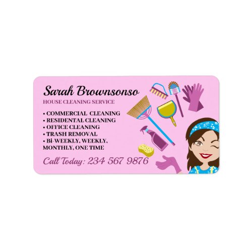 Pink Purple Cute Janitorial Cartoon House Cleaning Label