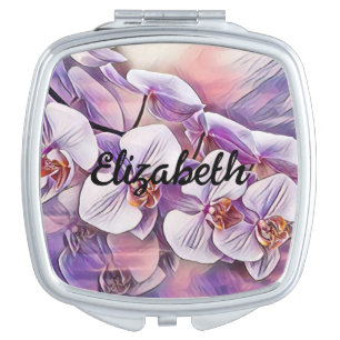 Pink purple cute orchid flowers drawing  compact mirror