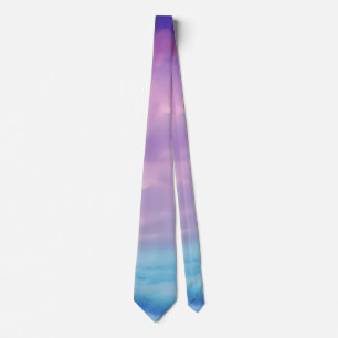 pink purple cyan blue sky ocean watercolor neck tie