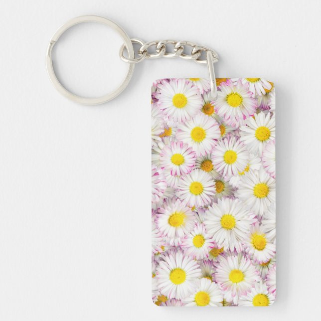 Pink Purple Daisy Flower Pattern Keychain (Front)