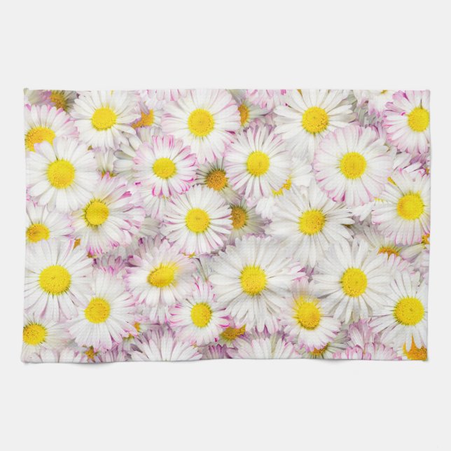 Pink Purple Daisy Flower Pattern Kitchen Towel (Horizontal)
