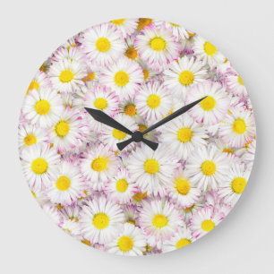 Pink Purple Daisy Flower Pattern Large Clock