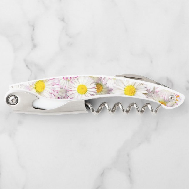 Pink Purple Daisy Flower Pattern Waiter's Corkscrew (Front)