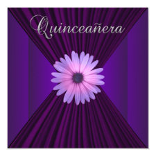Pink Purple Daisy Purple Quinceanera Invitations