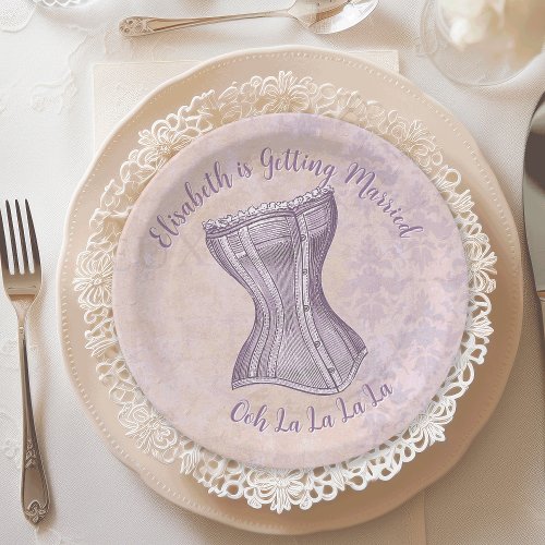 Pink Purple Damask Victorian Corset Vintage Style  Paper Plates