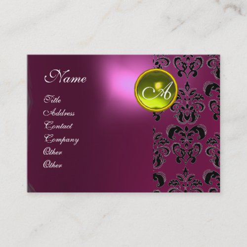 PINK PURPLE DAMASK YELLOW TOPAZ MONOGRAM fuchsia Business Card