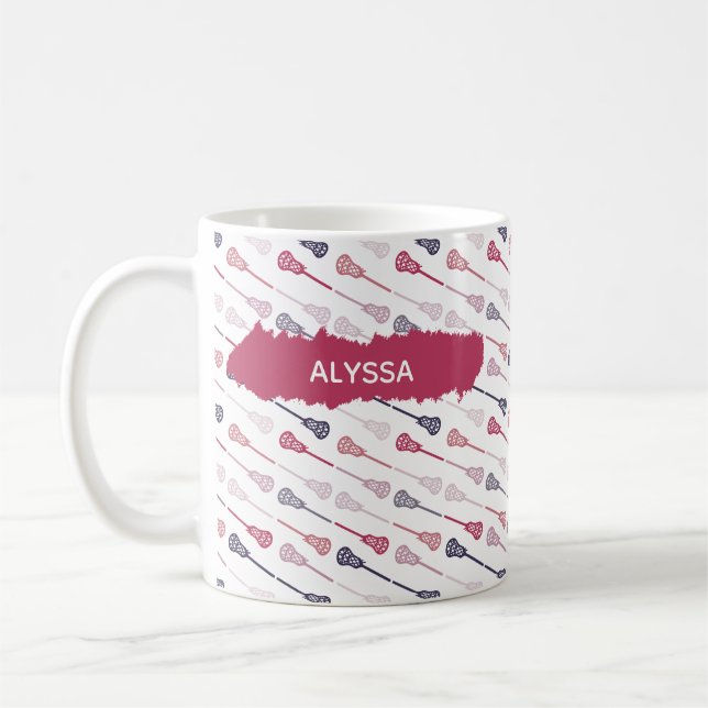 Pink & Purple Diagonal Lacrosse Sticks Pattern Coffee Mug (Left)