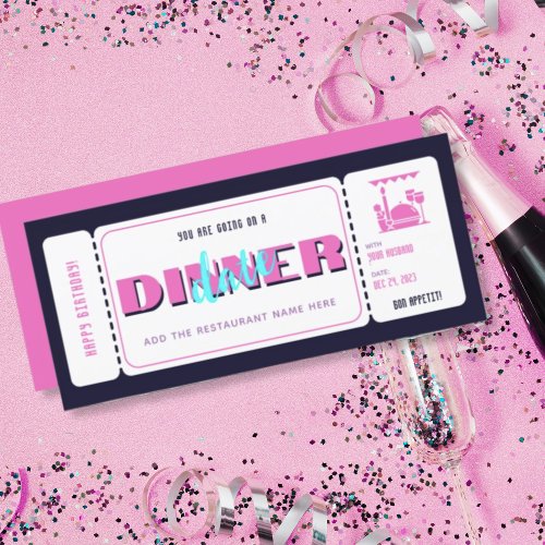 Pink Purple Dinner Date Gift Voucher Ticket