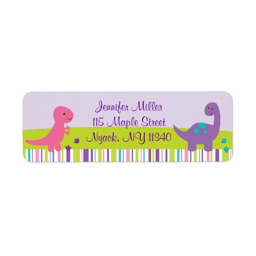 Pink  Purple Dinosaur Baby Shower Address Label