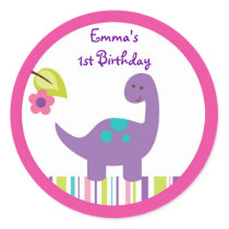 Pink & Purple Dinosaur Baby Shower Classic Round Sticker